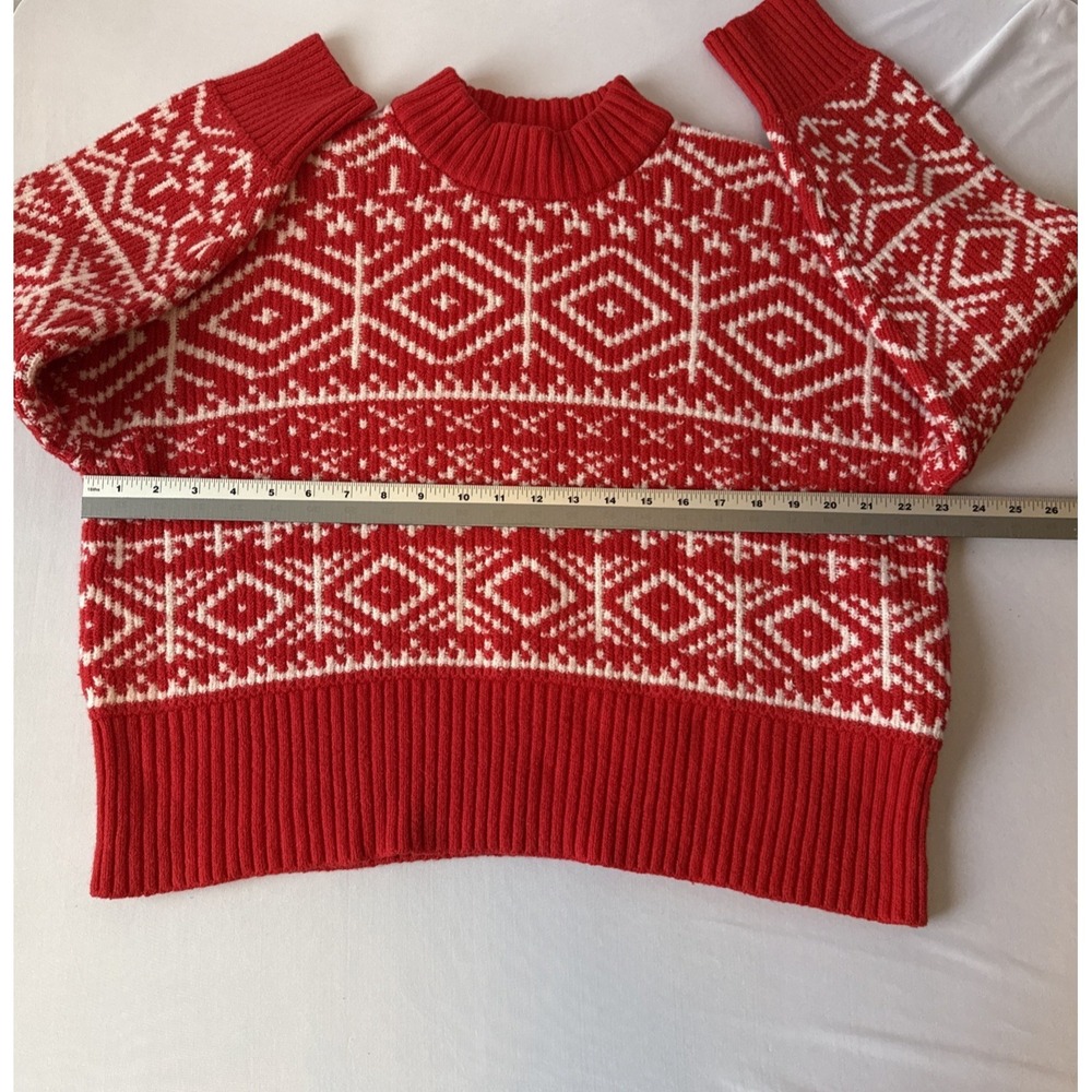 Old Navy SoSoft Red Fair Isle Mock Neck Boxy Crop Sweater Women's L Nordic Ski - Picture 6 of 7